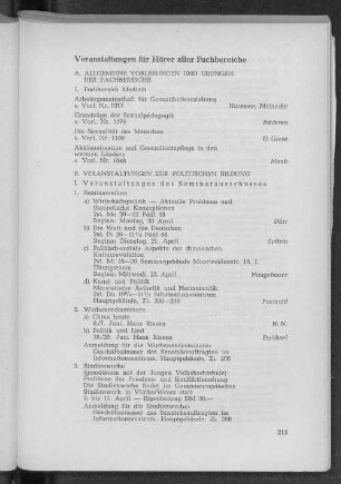 Veranstaltungen für Hörer aller Fachbereiche