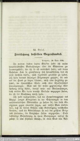 XI. Brief. Fortsetzung desselben Gegenstandes