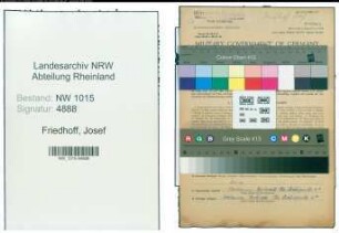 Entnazifizierung Josef Friedhoff , geb. 30.12.1898 (Betriebsassistent)