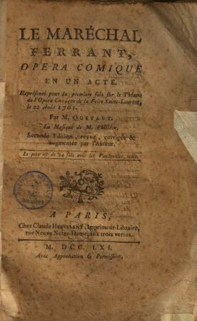 Le Maréchal Ferrant : opéra comique en un acte