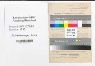 Entnazifizierung Anna Schaefermeyer , geb. 03.05.1898 (Lehrerin)