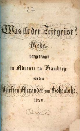 Was ist der Zeitgeist? : Rede, vorgetragen im Advente zu Bamberg, ... 1820