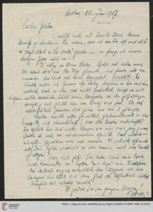 Brief von Hedwig Kantorowicz an Gustav Radbruch