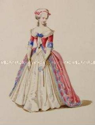 Frau im roten Kleid mit weißem Untergewand - Tafel aus Franceschini/Kostümbilder (Kassette 2)