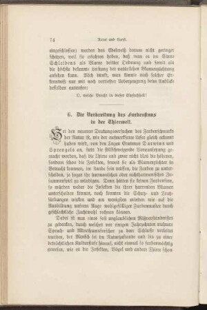 6. Die Verbreitung des Farbensinns in der Thierwelt.
