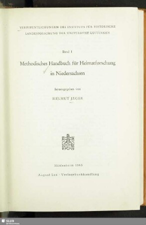 Methodisches Handbuch für Heimatforschung in Niedersachsen
