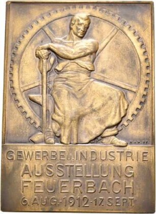 Plakette auf die Gewerbe- und Industrieausstellung in Feuerbach 1912