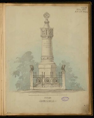 Gefallenendenkmal, Stendal Monatskonkurrenz März 1875: Aufriss; Maßstabsleiste