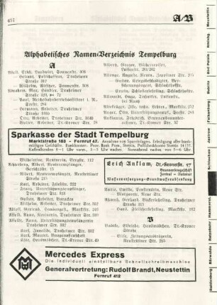 Alphabetisches Namen-Verzeichnis Tempelburg