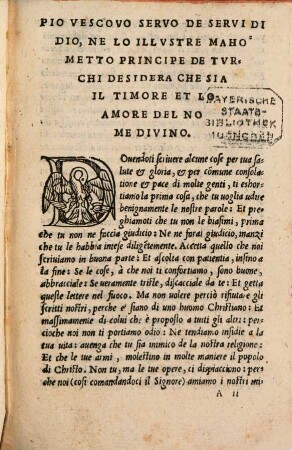 Epistola di Papa Pio II. a Mahometto II. Gran Turco