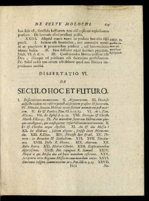 Dissertatio VI. De Seculo Hoc Et Futuro