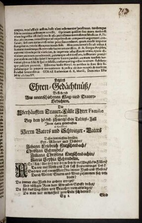 Letztes Ehren-Gedächtnüß / Bestehend aus unterschiedenen Klag- und Trauer-Gedichten.
