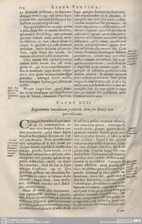 CAPUT XXXI. Experimenta variationem gravitatis Aeris pro diverso tempore indicantia.
