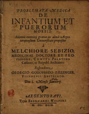 Problemata med. de infantium et pueror. morbis