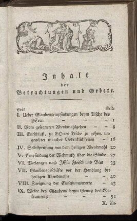 Inhalt der Betrachtungen und Gebete.