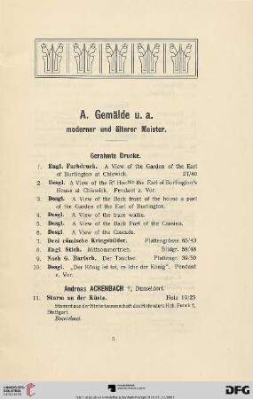 A. Gemälde u. a. moderner und älterer Meister (Nr. 1-211)