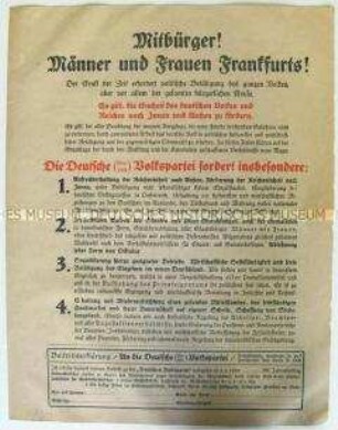 Flugblatt der DVP mit dem Programm zur Wahl der Nationalversammlung (?)