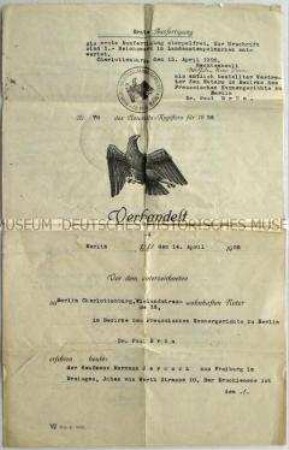Notariell beglaubigte Vollmacht zur Übernahme von Rechtshandlungen - Nachlass