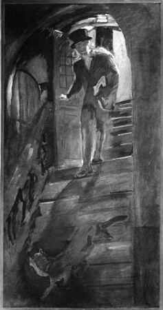 Der Dichter Wilhelm Hauff an der Kellertreppe