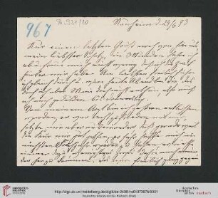 Briefwechsel Theodor Mommsen und Marie Mommsen geb. Reimer: Postkarte von Marie Mommsen an Theodor Mommsen