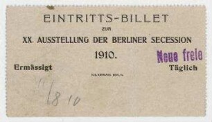Eintritts-Billet zur XX. Ausstellung der Berliner Secession