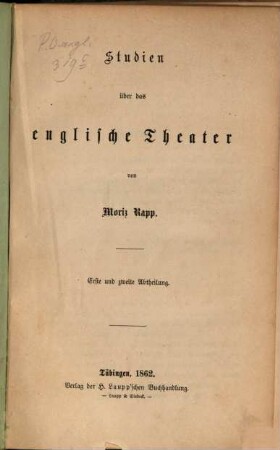 Studien über das englische Theater 1. und 2. Abtheilung