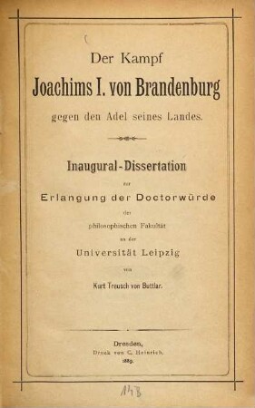 Der Kampf Joachims I. von Brandenburg gegen den Adel seines Landes