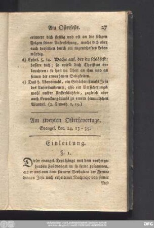 Am zweyten Osterfeyertage. Evangel. Luc. 24, 13 - 35.