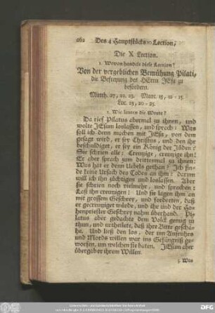 Die X Lection. Von der vergeblichen Bemühung Pilati, die Befreyung des Herrn Jesu zu befördern.