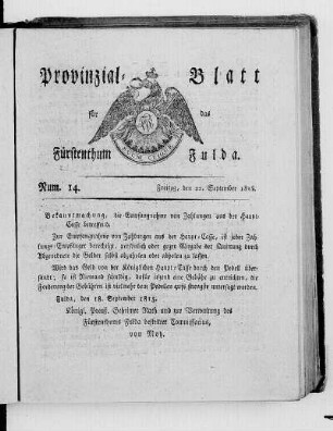 Num. 14., Ausgabe vom 22. September 1815