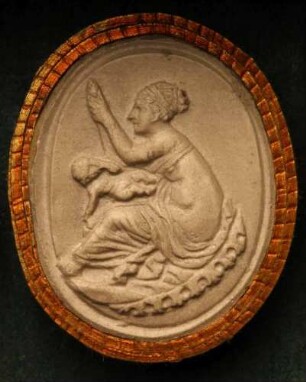 Venus (Aphrodite) auf einem Bett, Cupido auf dem Schoß liegend (Daktyliothek, Supplement)