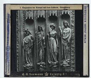 Straßburg, Münster : Portal, Gewändefiguren, "Tugenden im Kampf mit den Lastern"