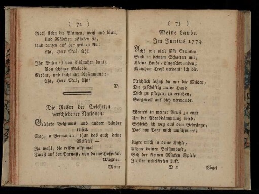 Meine Laube. Im Junius 1779