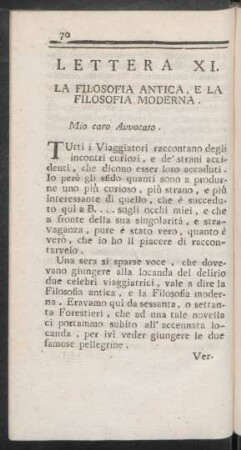 Lettera XI. La Filosofia Antica, E La Filosofia Moderna