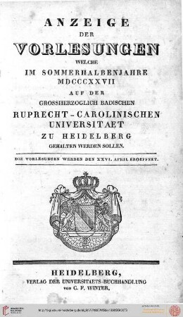 Sommersemester 1827