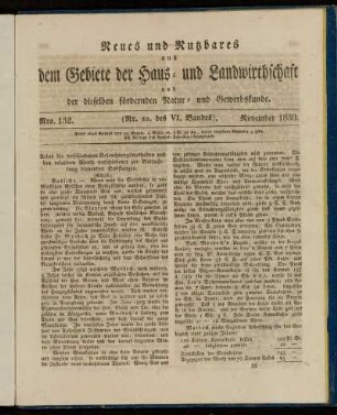 Nro. 132. (Nr. 22. des VI. Bandes). November 1830.