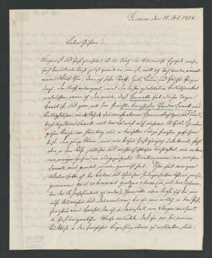 UB Gießen, Hs NF 827 - [Brief mit Unterschrift - an seinen Bruder Gustav (1813-1883, in Lausanne]. - UB Gießen, Hs NF 827
