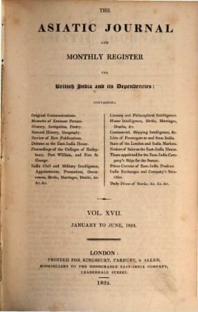 The Asiatic journal and monthly register for British and foreign India, China and Australasia. 17, 17. 1824