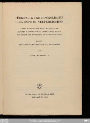 Bd. 1: Mongolische Elemente im Neupersischen