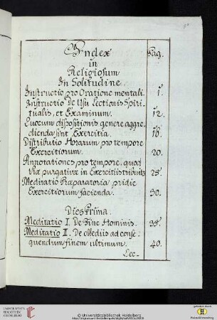 Inhalt: Index in Religiosum In Solitudine