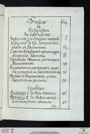 Inhalt: Index in Religiosum In Solitudine
