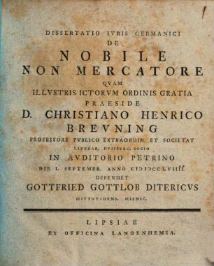 Diss. iur. Germanici de nobile non mercatore