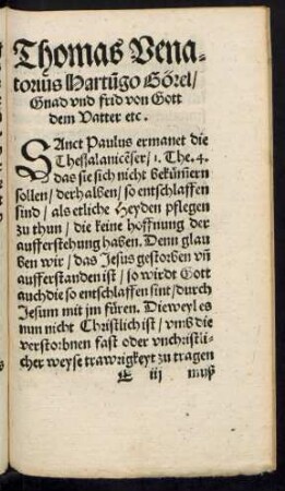Thomas Venatorius Hartungo Görel/ Gnad und frid von Gott dem Vatter etc.