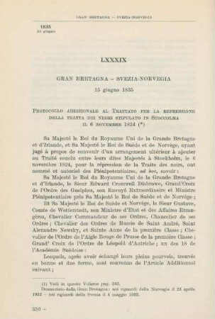 LXXXIX Gran Bretagna - Svezia-Norvegia 15 giugno 1835