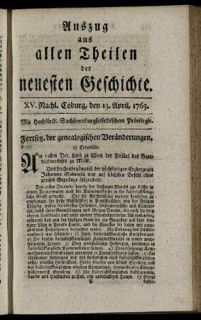 XV. Nachl. Coburg, den 13. April, 1763.