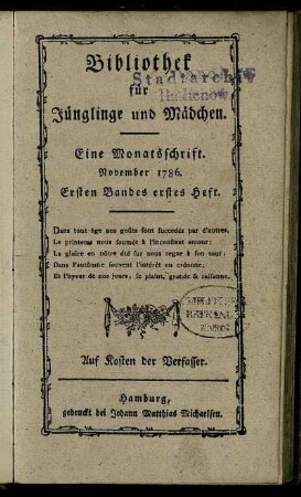 Ersten Bandes erstes Heft. November 1786