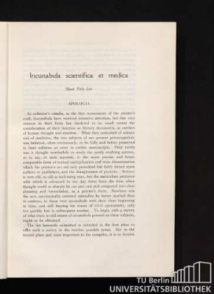 Short Title List. Apologia