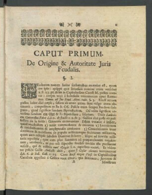 Caput Primum. De Origine & Autoritate Juris Feudalis