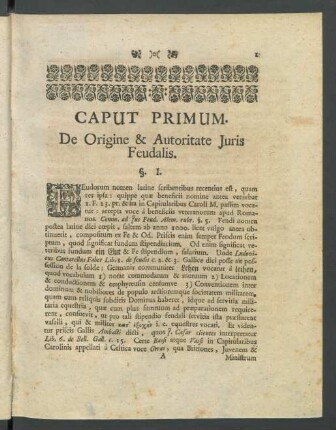 Caput Primum. De Origine & Autoritate Juris Feudalis