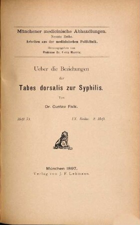 Über die Beziehungen der Tabes dorsalis zur Syphilis